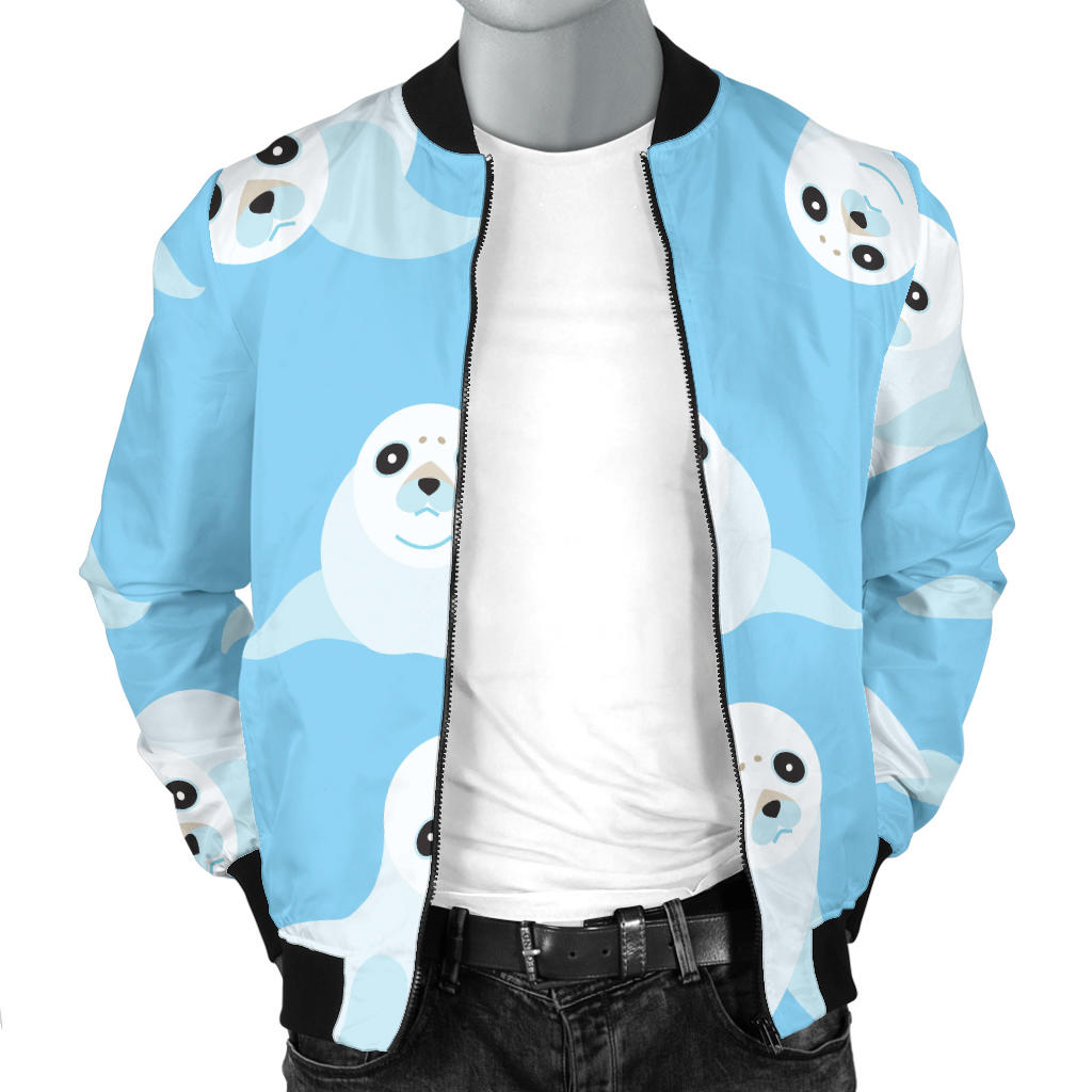 Sea Lion Cute Pattern Print Design 03 Men Bomber Jacket