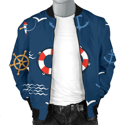 Nautical Pattern Print Design A06 Men Bomber Jacket