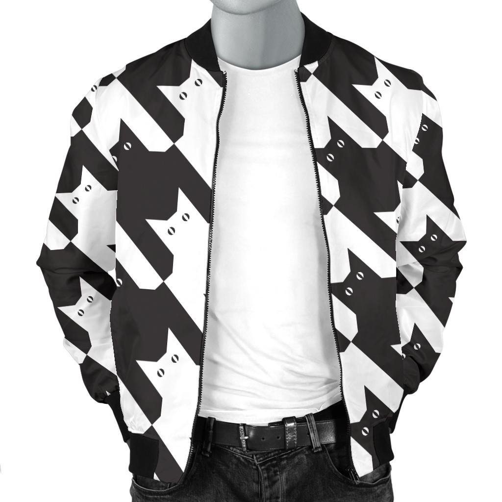 Cat HoundstoothPattern Print Design 01 Men Bomber Jacket