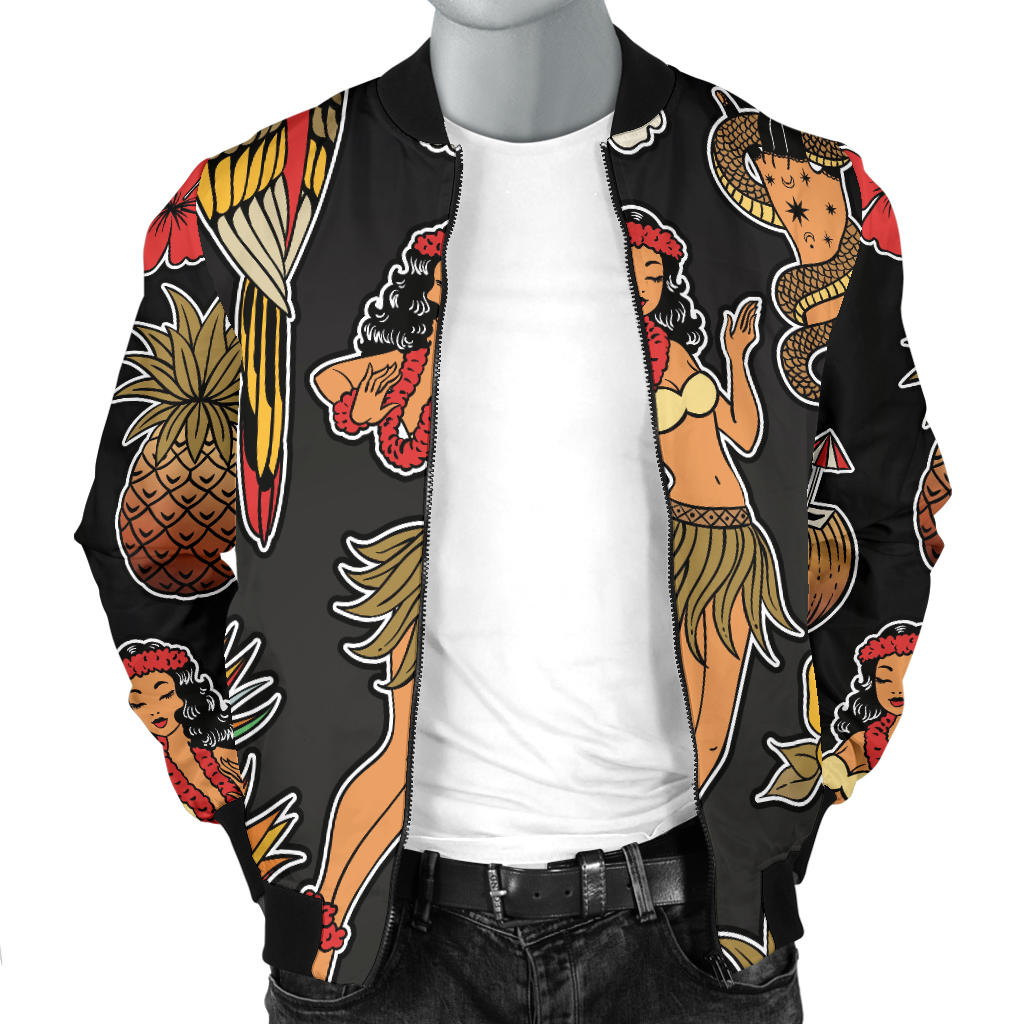 Hula Dancers Hawaiian Style Pattern Print Design 02 Men Bomber Jacket