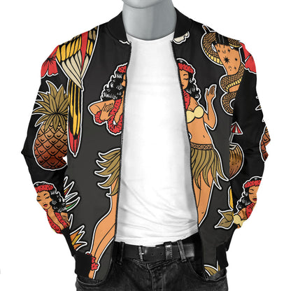 Hula Dancers Hawaiian Style Pattern Print Design 02 Men Bomber Jacket