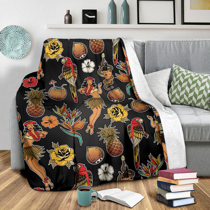 Hula Dancers Hawaiian Style Pattern Print Design 02 Premium Blanket