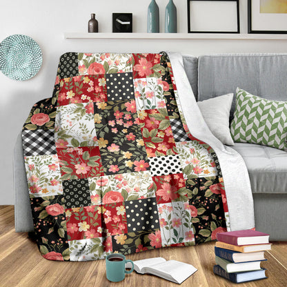 Patchwork Flower Pattern Print Design 03 Premium Blanket