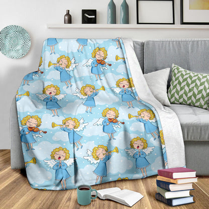 Angel Musician Pattern Print Design 09 Premium Blanket