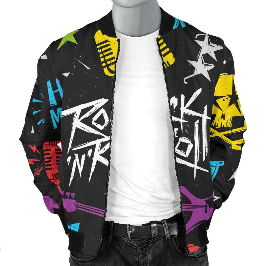 Rock and Roll Pattern Print Design A02 Men Bomber Jacket