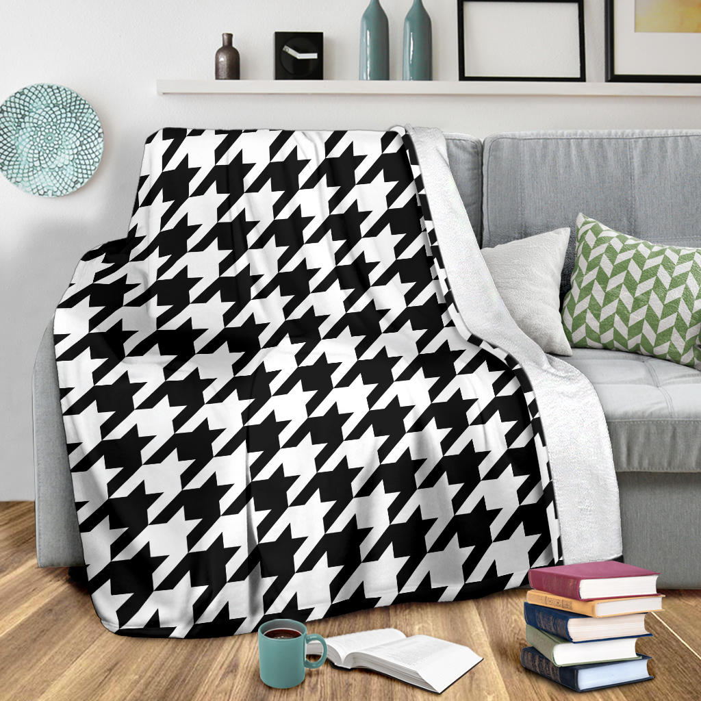 Houndstooth Black White Pattern Print Design 05 Premium Blanket