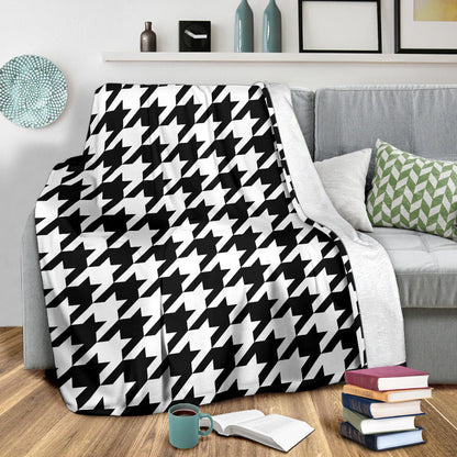 Houndstooth Black White Pattern Print Design 05 Premium Blanket