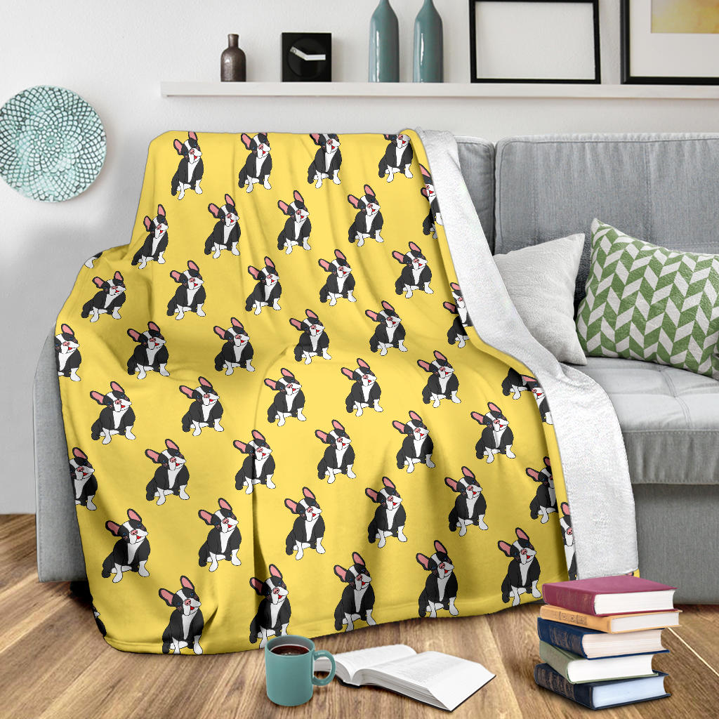 Boston Terrier Pattern Print Design 06 Premium Blanket