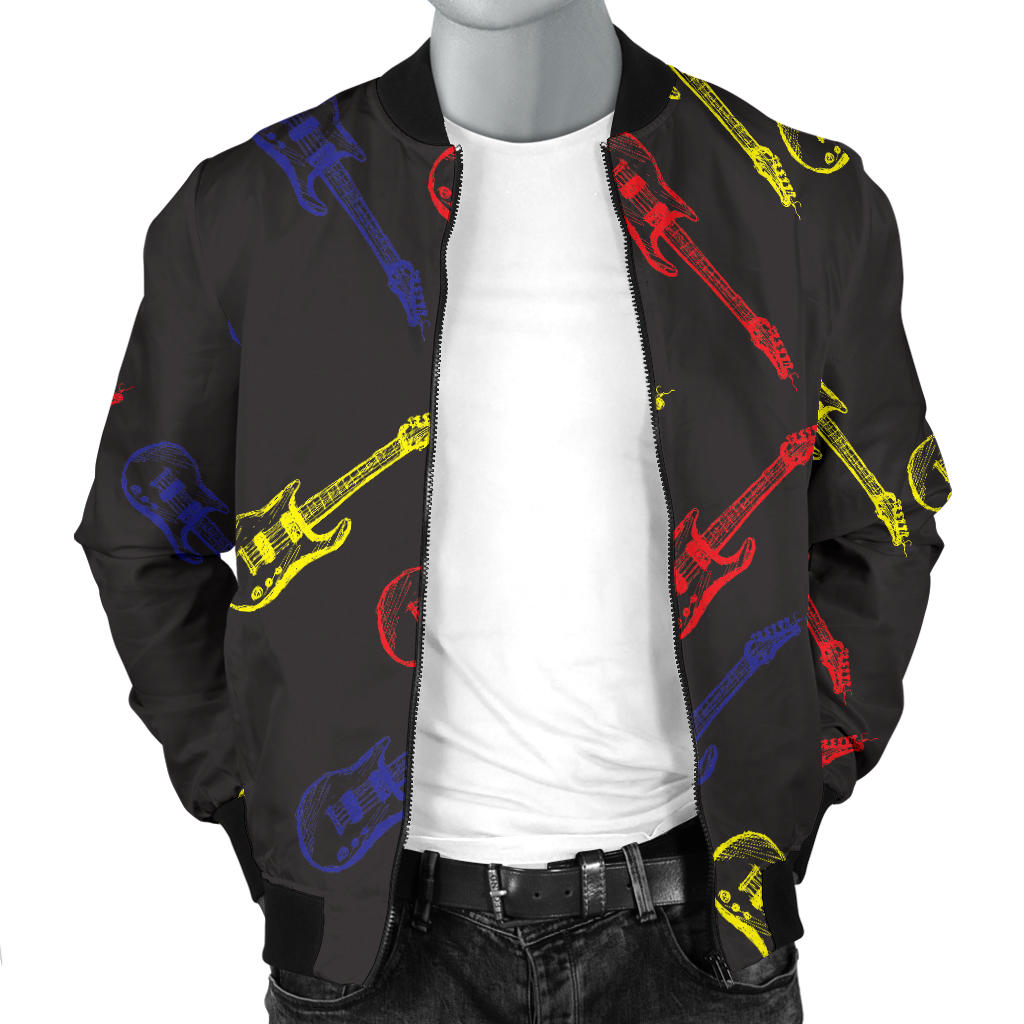 Electric Guitar Pattern Print Design 03 Men Bomber Jacket