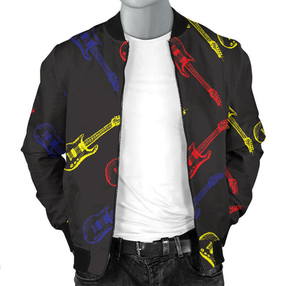Electric Guitar Pattern Print Design 03 Men Bomber Jacket