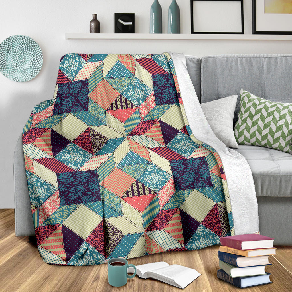 Patchwork Pattern Print Design 02 Premium Blanket
