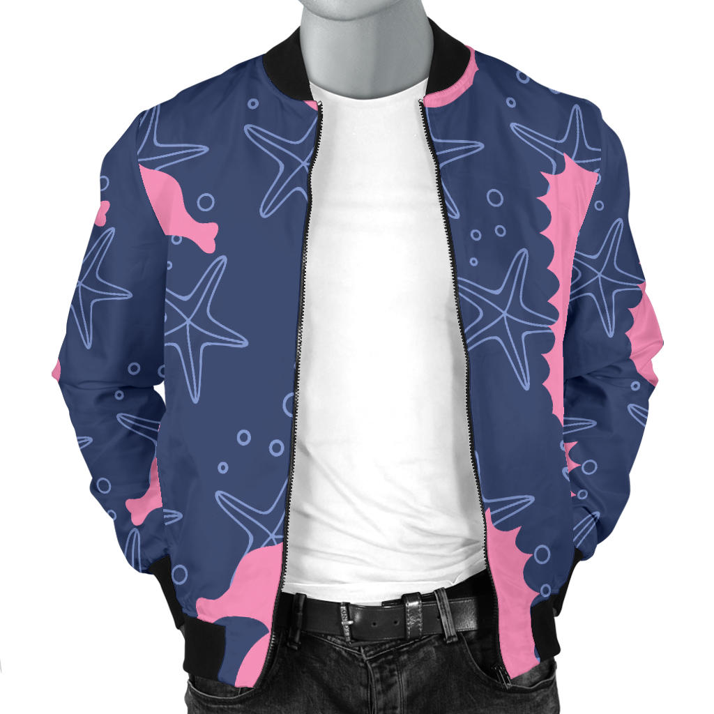SeaHorse Pink Pattern Print Design 02 Men Bomber Jacket