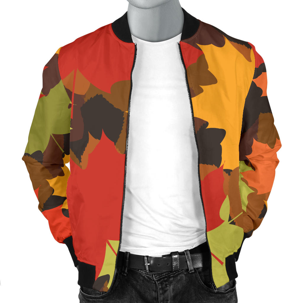 Maple Leaf Pattern Print Design 05 Men Bomber Jacket