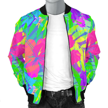Neon Tropical Pattern Print Design A03 Men Bomber Jacket