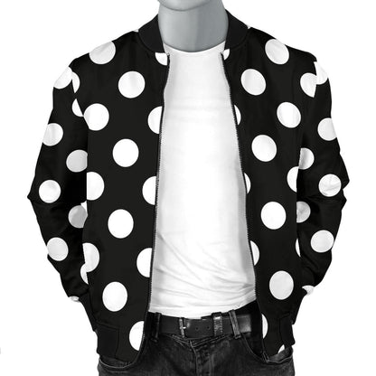 Polka Dot Black White Pattern Print Design 03 Men Bomber Jacket