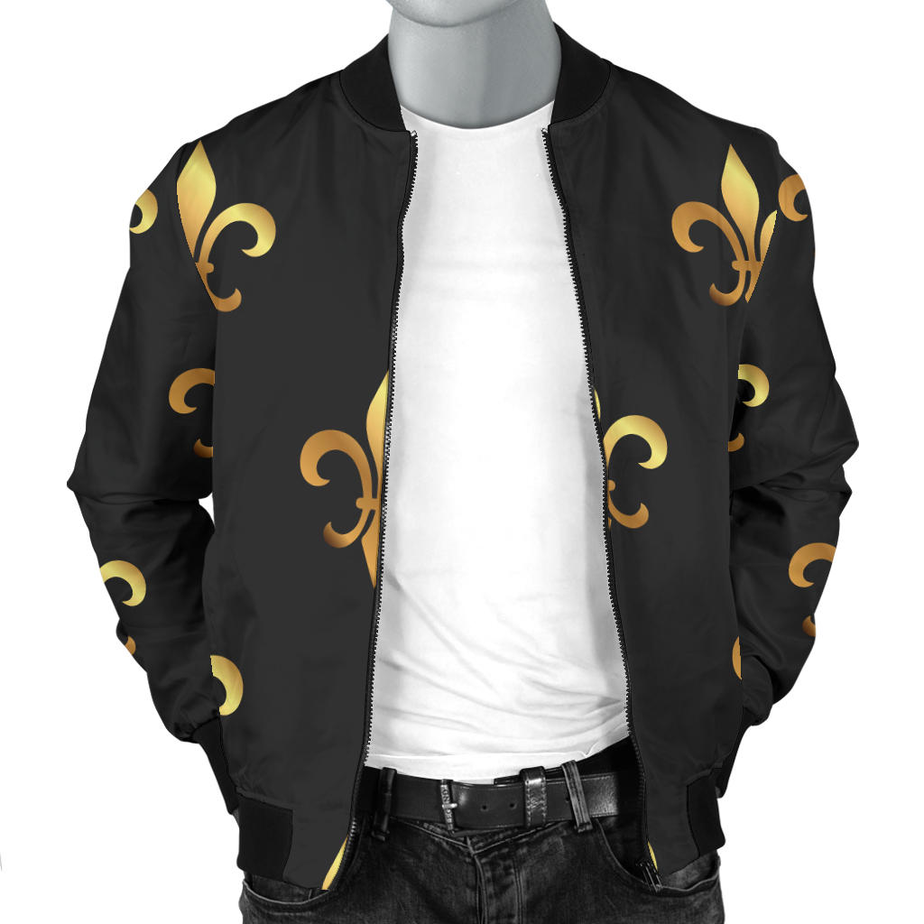 Fleur De Lis Gold Pattern Print Design 03 Men Bomber Jacket