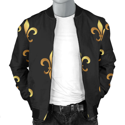 Fleur De Lis Gold Pattern Print Design 03 Men Bomber Jacket
