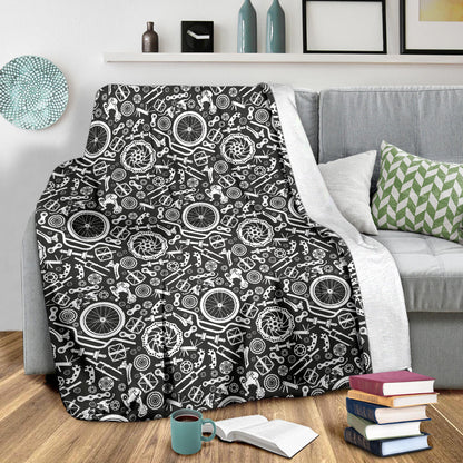 Bicycle Tools Pattern Print Design 02 Premium Blanket