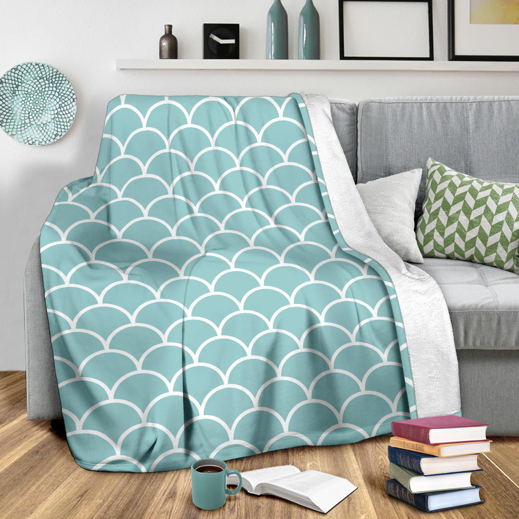 Scales Teal Pattern Print Design 02 Premium Blanket