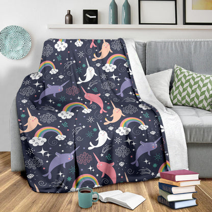 Narwhal Pattern Print Design 01 Premium Blanket