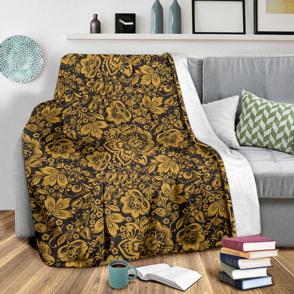 Brocade Gold Pattern Print Design 01 Premium Blanket