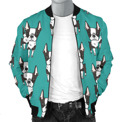 Boston Terrier Pattern Print Design 04 Men Bomber Jacket