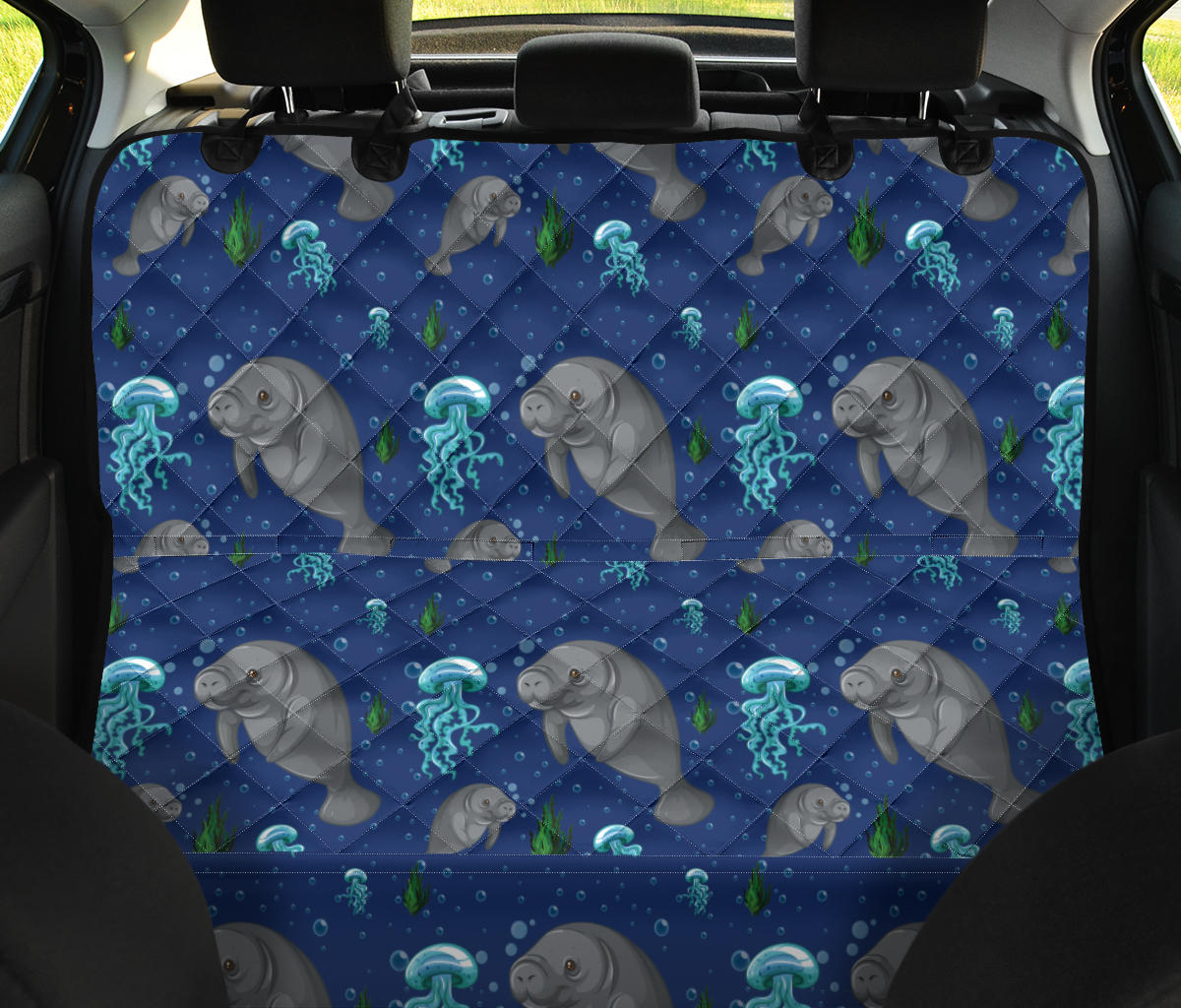 Manatee Pattern Print Design 01 Rear Dog Car Seat Cover Hammock