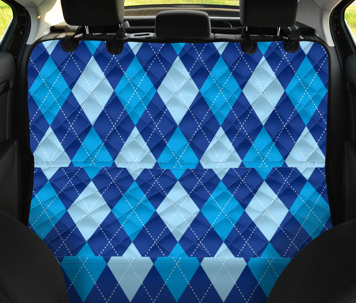 Argyle Blue Pattern Print Design 02 Rear Dog Car Seat Cover Hammock