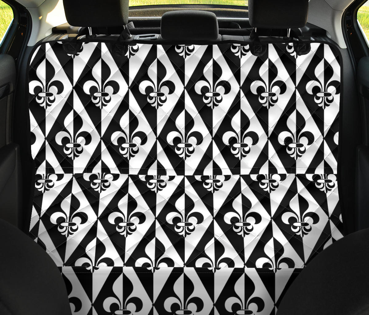 Fleur De Lis Black White Pattern Print Design 02 Rear Dog Car Seat Cover Hammock