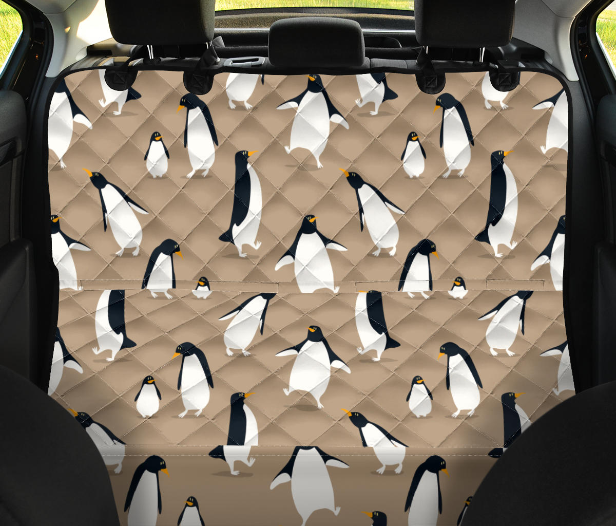 Penguin Pattern Print Design A01 Rear Dog Car Seat Cover Hammock