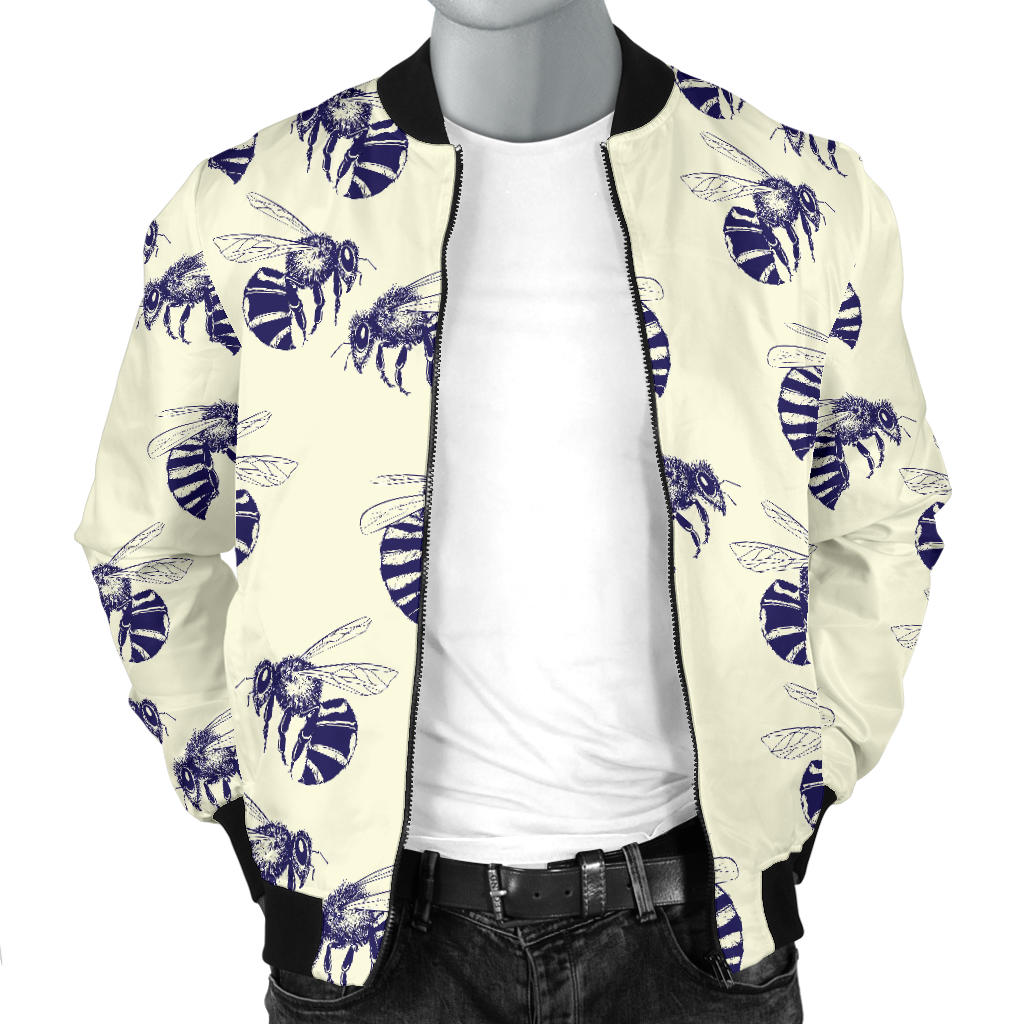 Bee Pattern Print Design 02 Men Bomber Jacket