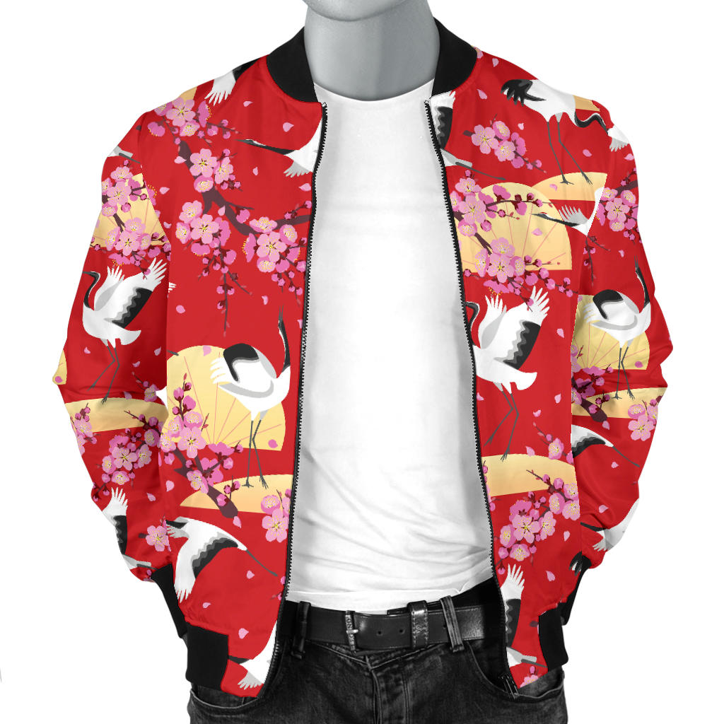 Crane Pattern Print Design 04 Men Bomber Jacket