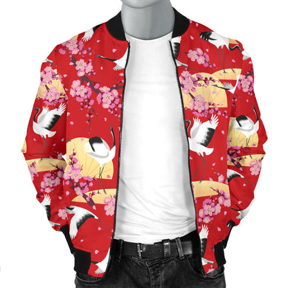 Crane Pattern Print Design 04 Men Bomber Jacket