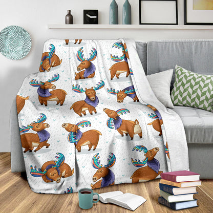 Moose Cute Pattern Print Design 01 Premium Blanket