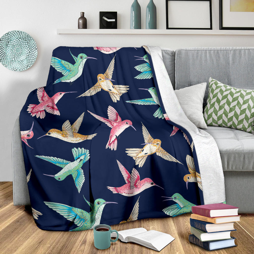 Hummingbird Cute Pattern Print Design 01 Premium Blanket