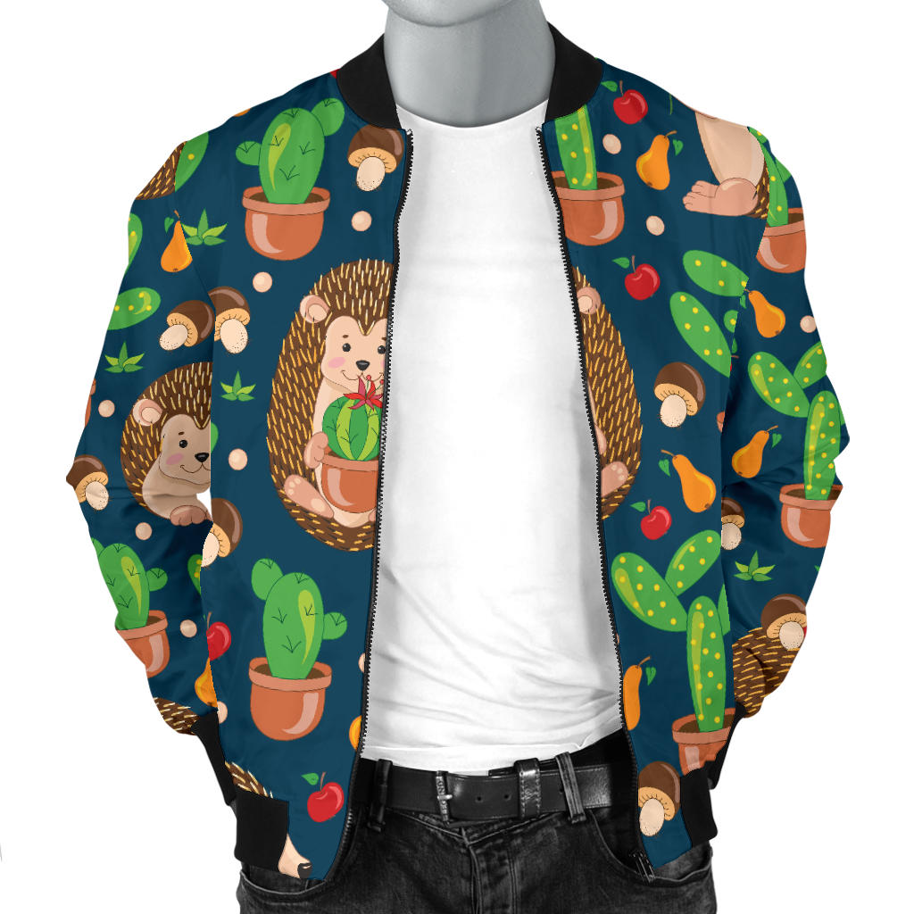 Hedgehog Cactus Pattern Print Design 04 Men Bomber Jacket