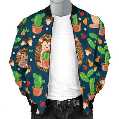Hedgehog Cactus Pattern Print Design 04 Men Bomber Jacket