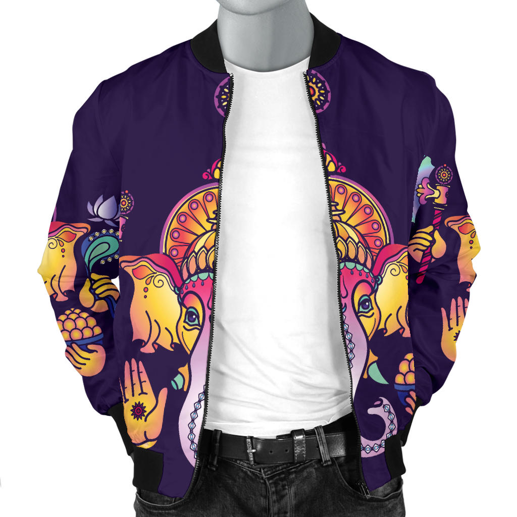 Ganesha Pattern Print Design 04 Men Bomber Jacket