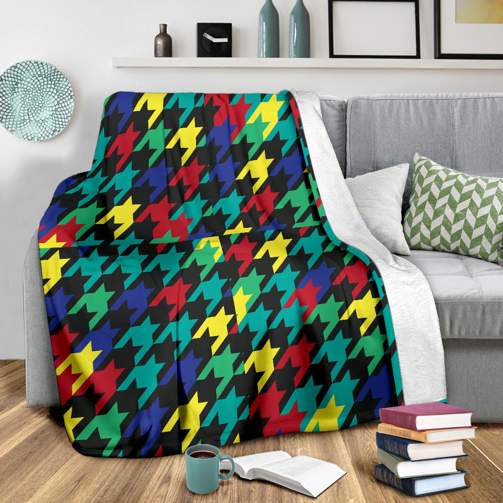 Houndstooth Colorful Pattern Print Design 02 Premium Blanket