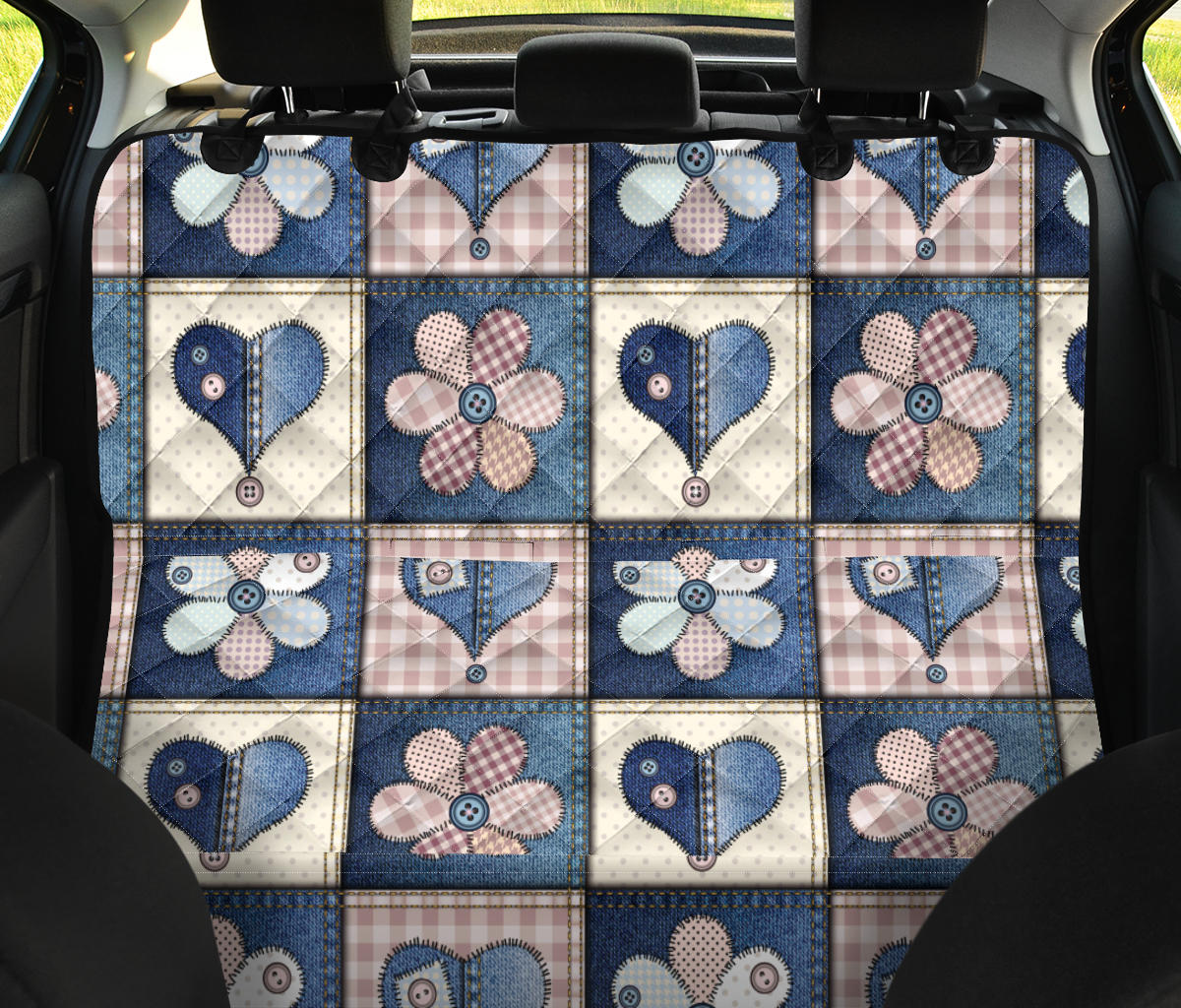 Patchwork Heart Flower Pattern Print Design 01 Rear Dog Car Seat Cover Hammock