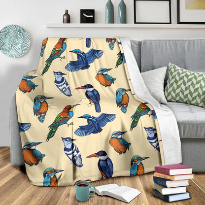 Kingfisher Bird Pattern Print Design 04 Premium Blanket