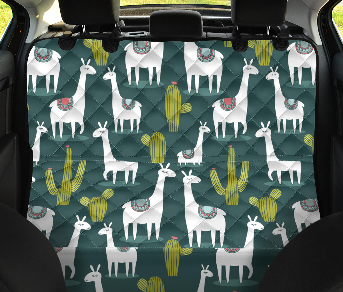 Llama Cactus Pattern Print Design 02 Rear Dog Car Seat Cover Hammock