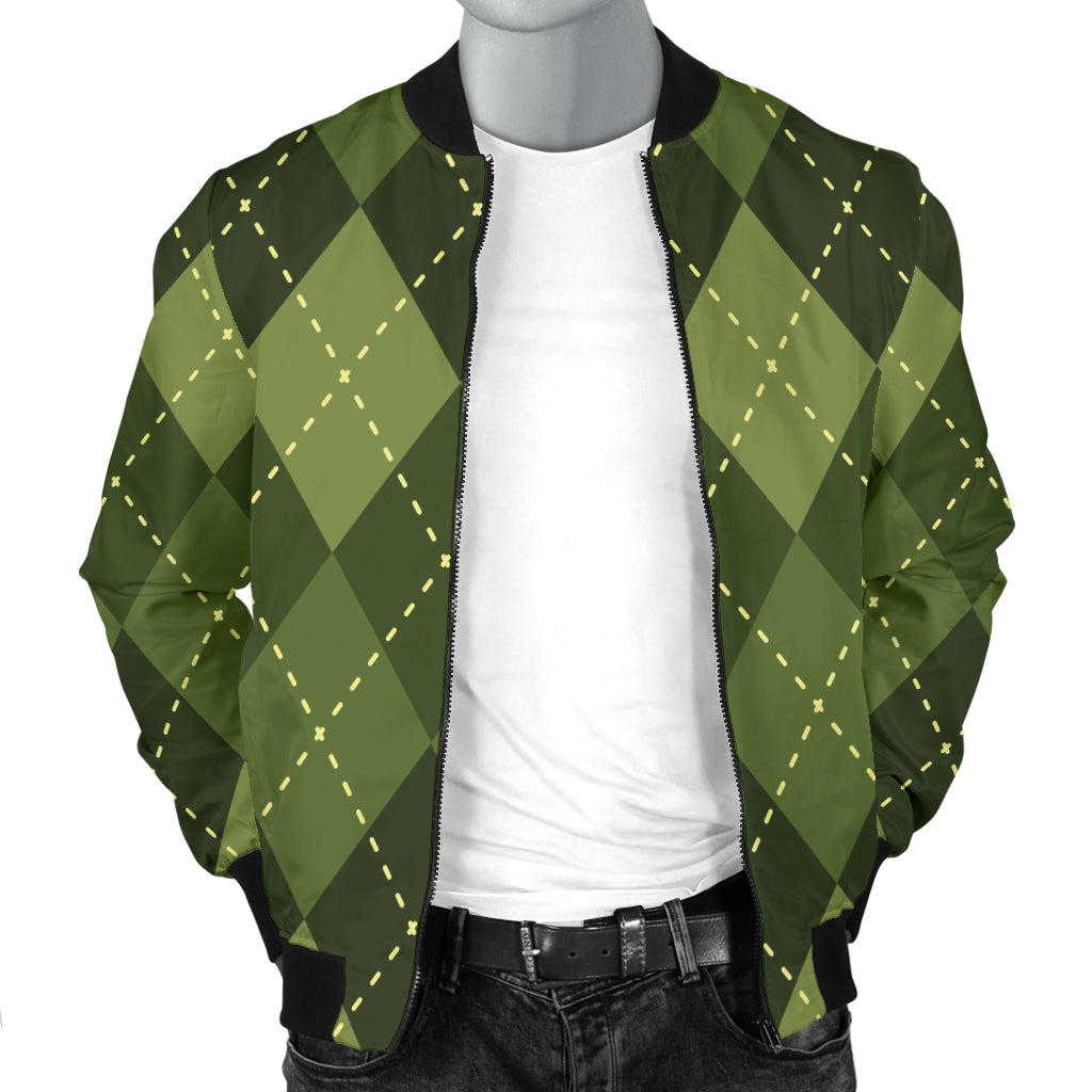 Argyle Green Pattern Print Design 01 Men Bomber Jacket