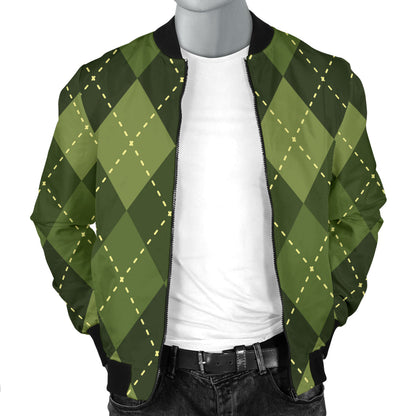 Argyle Green Pattern Print Design 01 Men Bomber Jacket