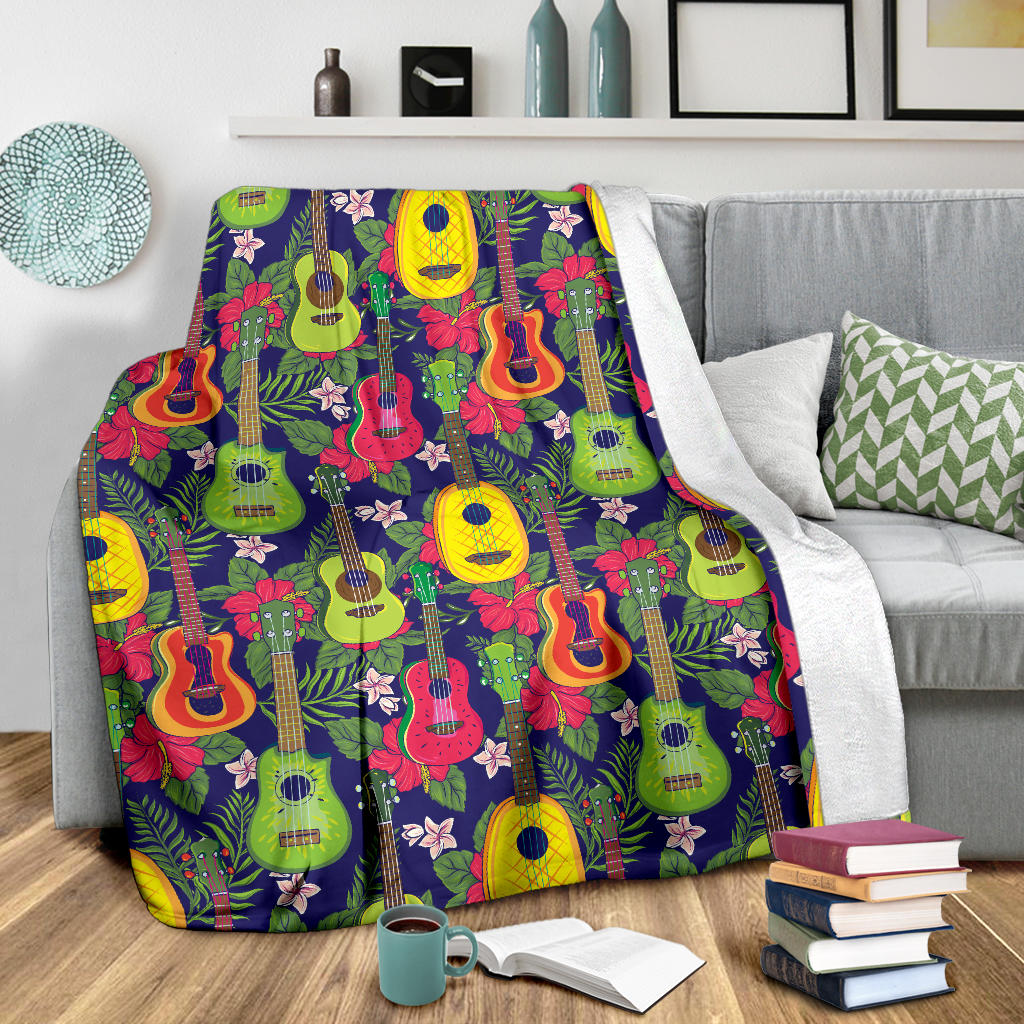 Ukulele Tropical Pattern Print Design 03 Premium Blanket