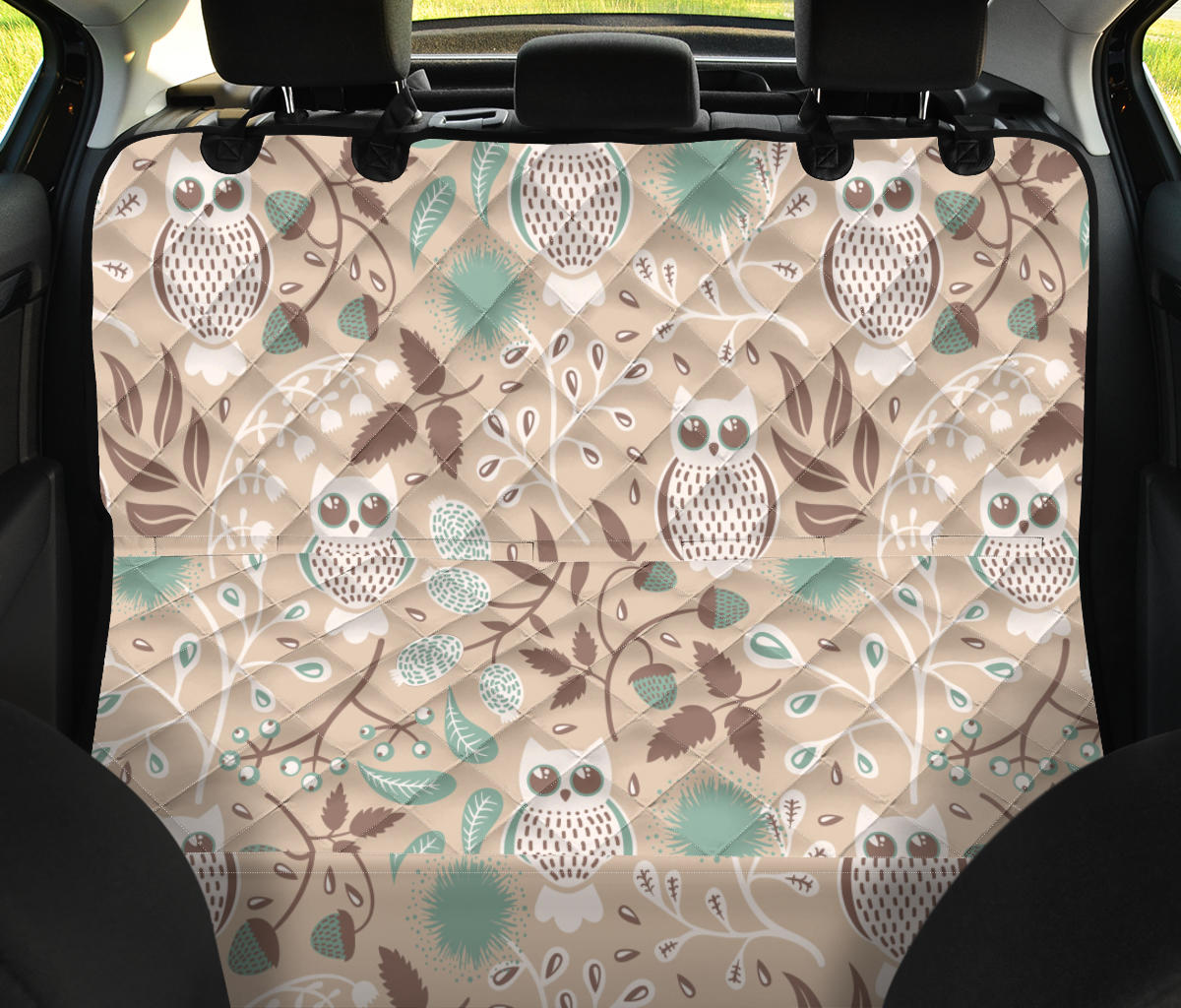 Owl Pattern Print Design A02 Rear Dog Car Seat Cover Hammock