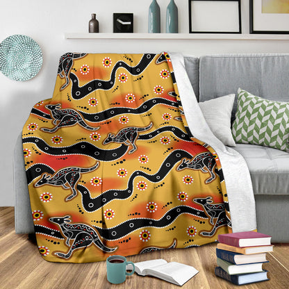 Kangaroos Aboriginal Pattern Print Design 06 Premium Blanket
