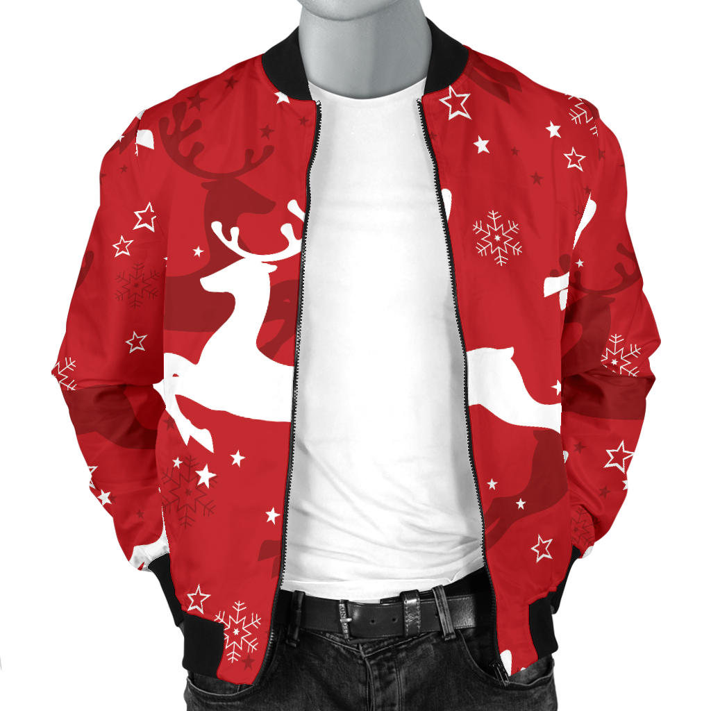 Reindeer Red Pattern Print Design 01 Men Bomber Jacket