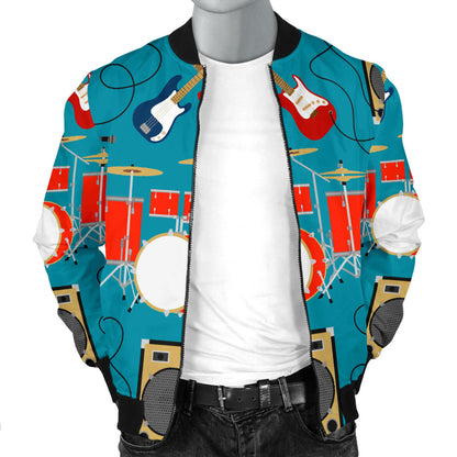 Drum Set Guitar Pattern Print Design 02 Men Bomber Jacket