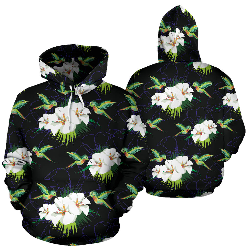 Hummingbird with Flower Pattern Print Design 03 Pullover Hoodie